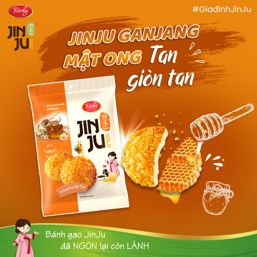 Combo 3 bánh gạo Jinju Gold hương vị Ganjang mật ong