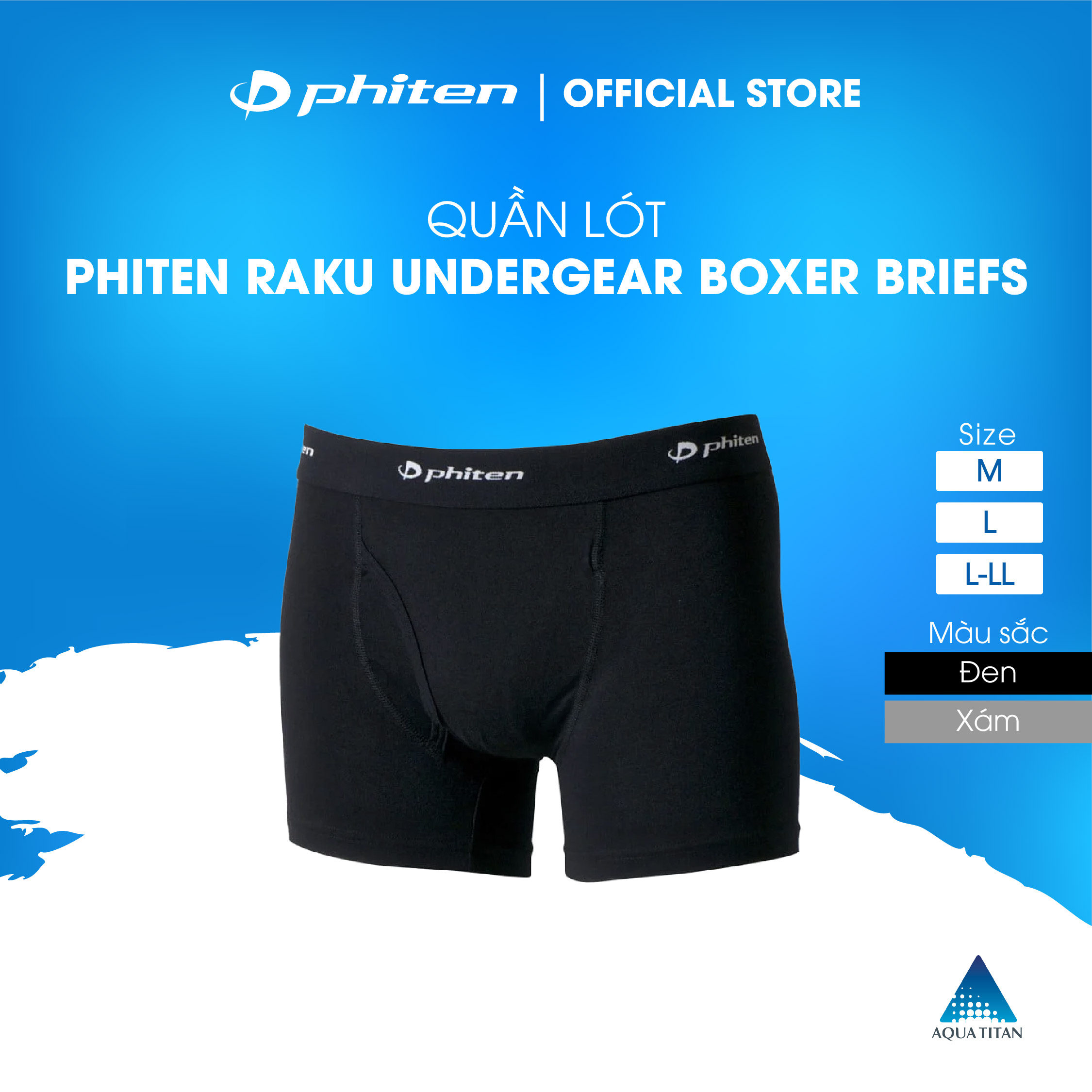 Quần lót Phiten raku undergear boxer briefs JF951004/JF951005/JF951006/JF951104/JF951105 - Đen