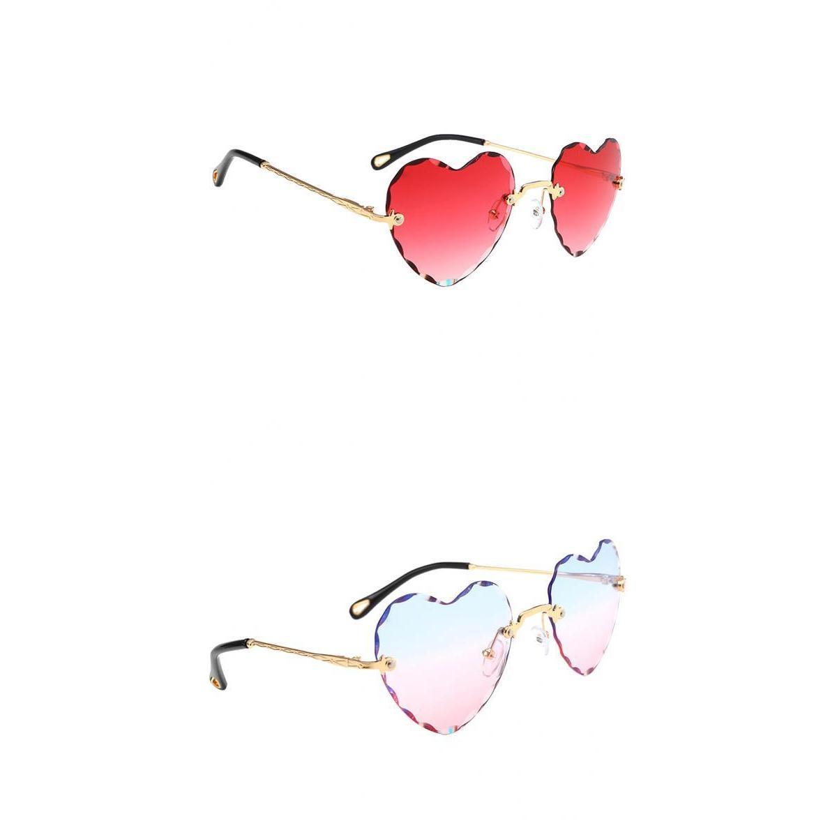 2Pcs Girls Women Rimless Heart Shape Fashion Protection Sun Glasses Eyewear