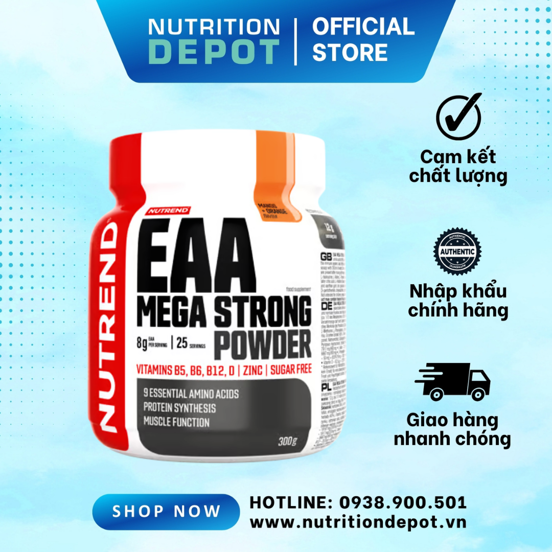 Thực phẩm bổ sung phục hồi cơ tối ưu Nutrend EAA MEGA Strong Powder (Hộp 300g) - Nutrition Depot Vietnam