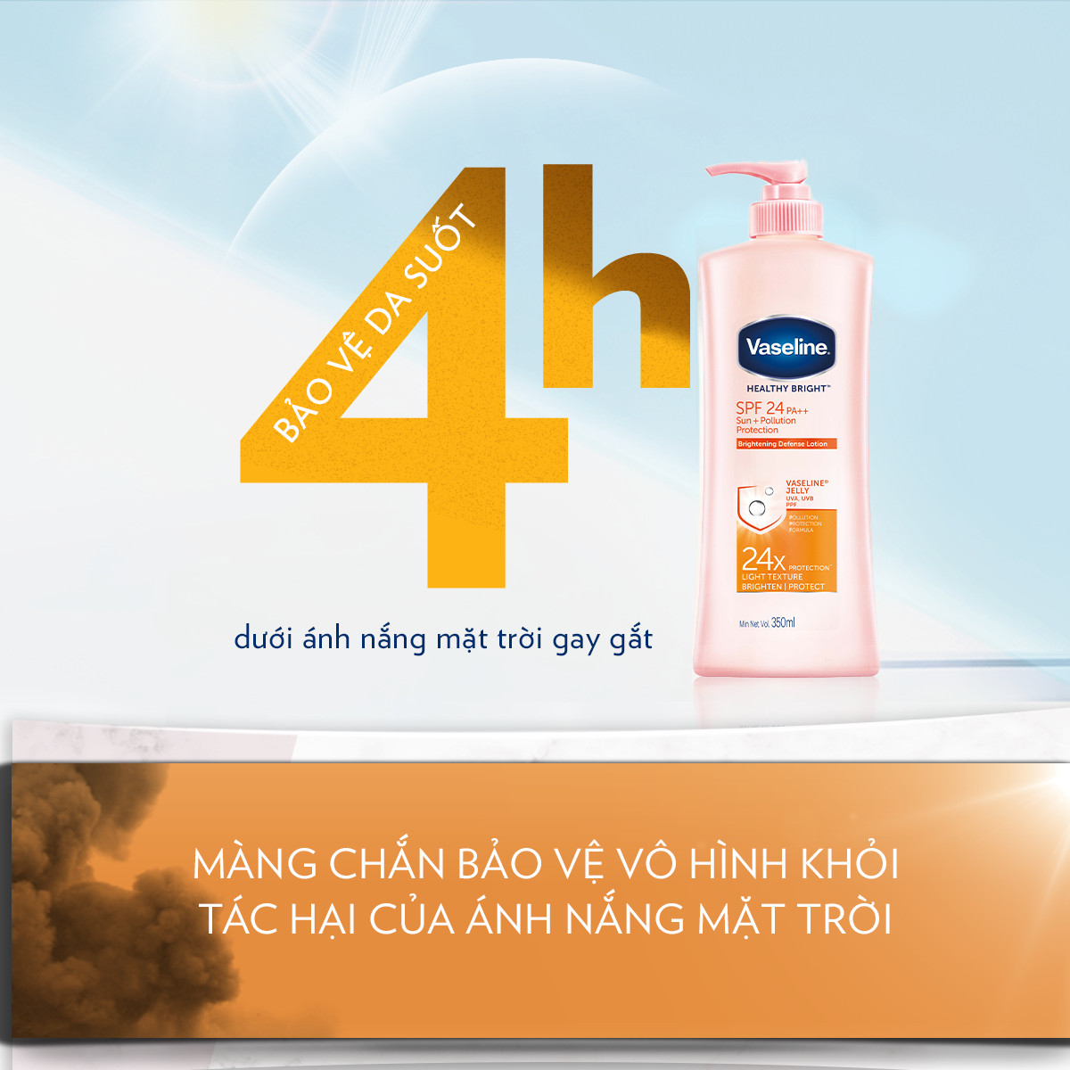 Sữa Dưỡng Thể 350Ml Vaseline Dưỡng Ẩm Sáng Da Chống Nắng Spf24Pa++ Sun + Pollution Protection Bảo Vệ Da Tới 4H Với Spf 24 Pa++