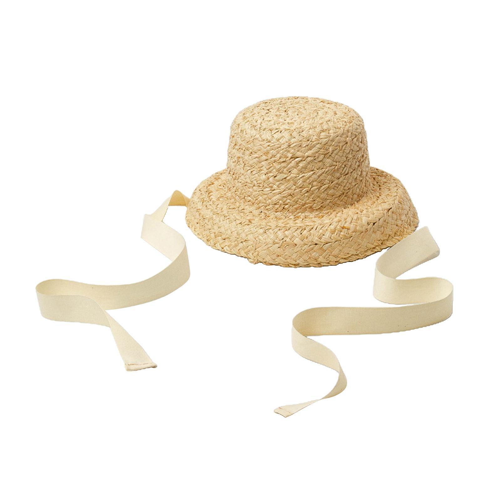 Straw Hat Summer Travel Sun Hat w/ Adjustable Tie White Tie