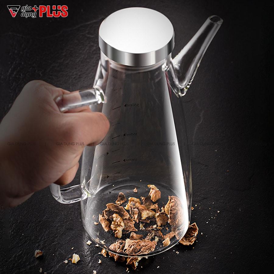 Bình dầu ăn, nước mắm lớn 750ml - thuỷ tinh borosilicate, có tay cầm & đế cao su cao cấp chống vỡ