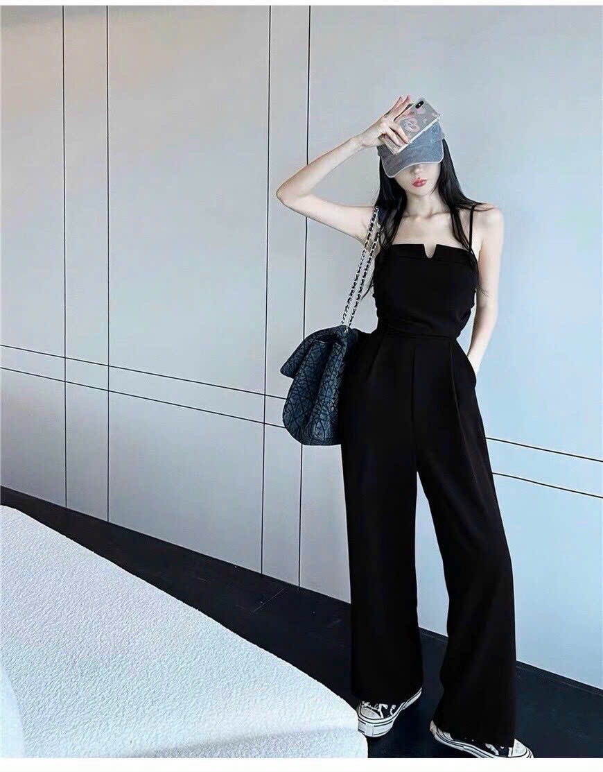 JUMPSUIT / ĐỒ BAY ÁO 2 DÂY CỔ U QUẦN ỐNG RỘNG LƯNG CAO SUÔNG TRƠN ĐI CHƠI ĐI BIỂN DẠO PHỐ