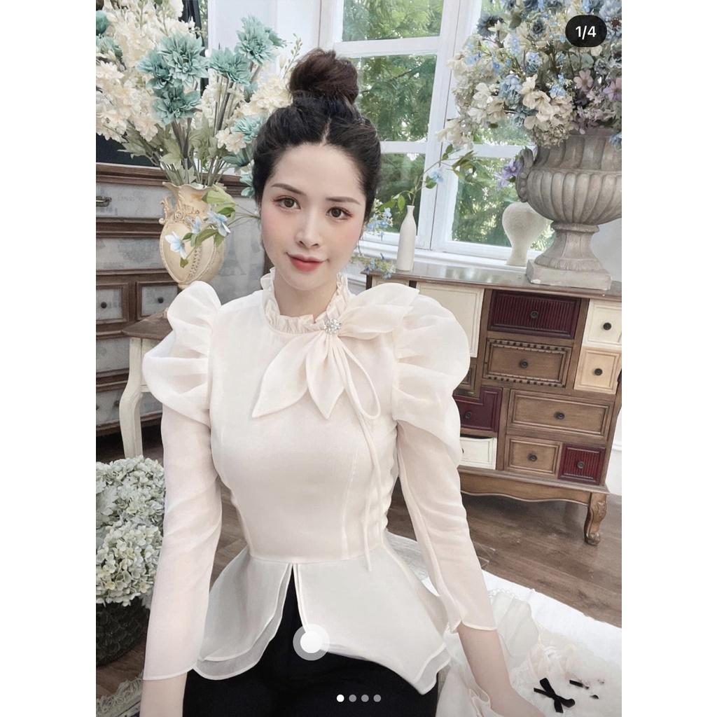ÁO SƠ MI TƠ CỔ BÈO NƠ CÁCH ĐIỆU