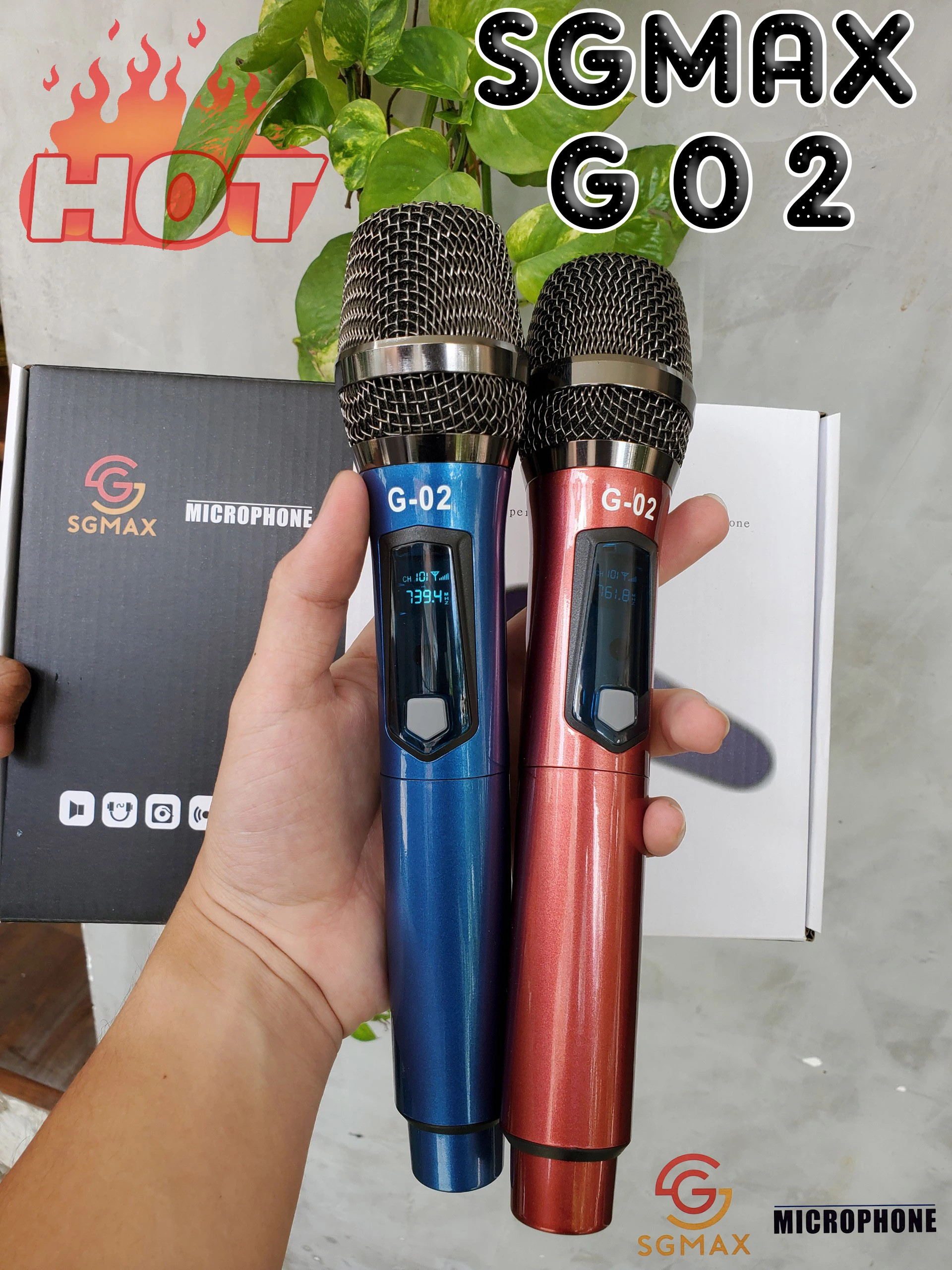 Combo 2 Micro Không Dây karaoke SGMAX G02 Chuyên Dùng Cho loa kéo, amply siêu hay mic dùng pin sạc tiện lợi micro nhẹ hút âm chống hú tốt