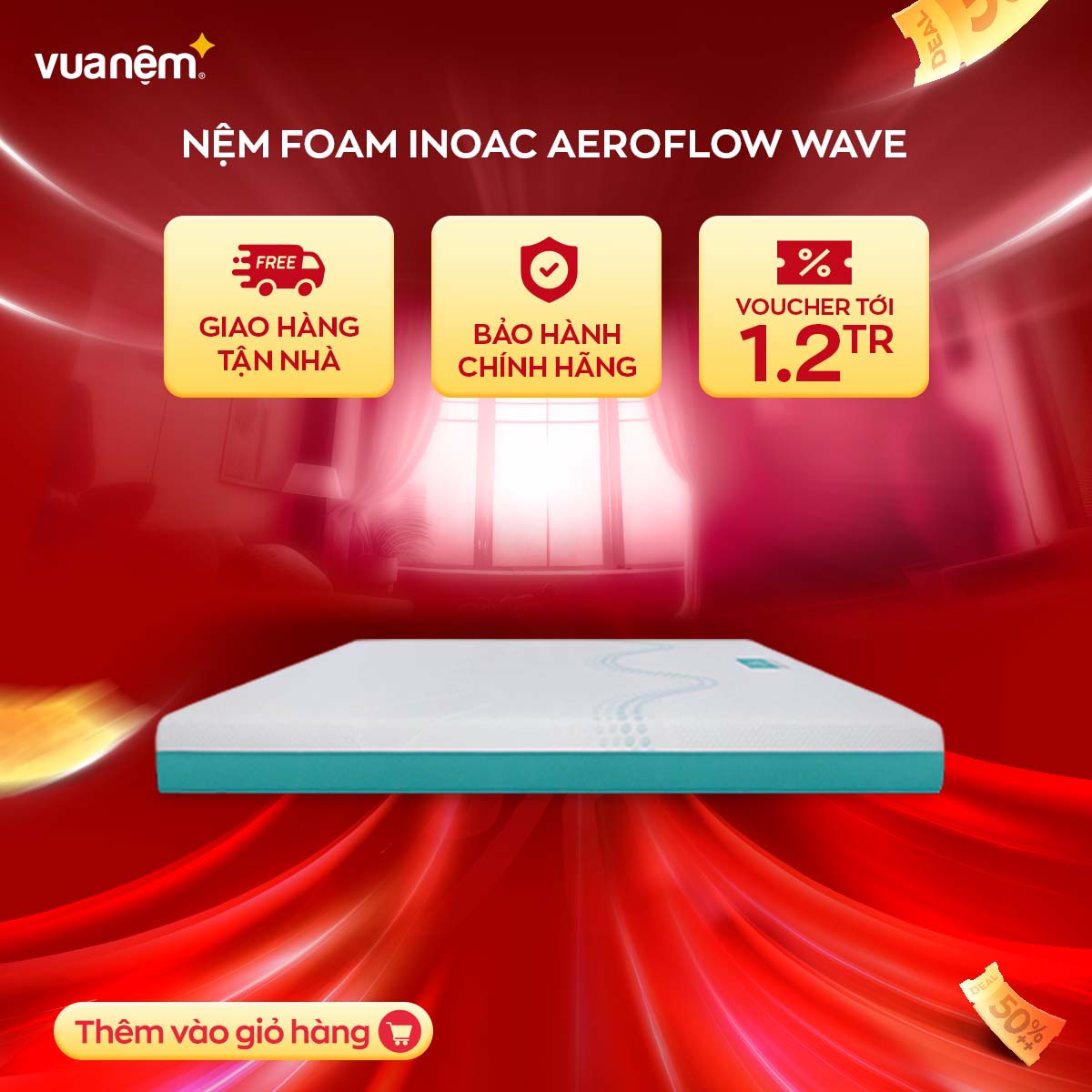 Nệm Foam Nhật Bản cao cấp Aeroflow Wave êm ái, thoáng mát, phân tán áp lực và massage nhẹ nhàng cho toàn bộ cơ thể