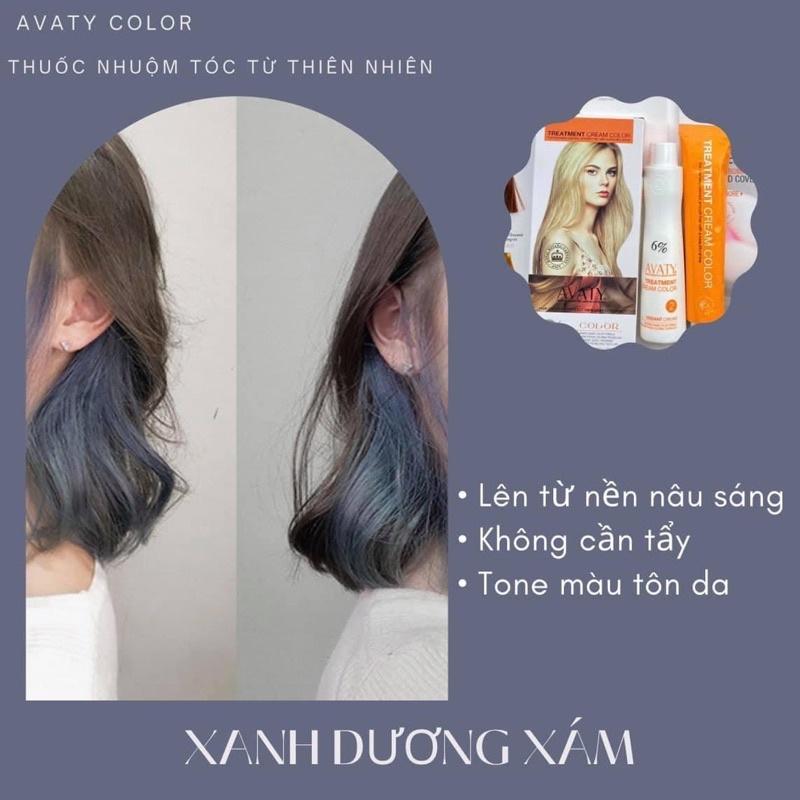 Thuốc Nhuộm Tóc Xanh Dương Xám Kèm Oxi và Gang tay ngăn rụng tóc, mềm mượt
