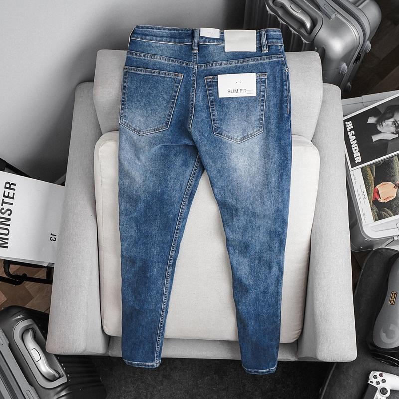 Quần Jean Nam Xanh Đậm mài rách ôm dáng xuất dư xịn chất bò co giãn