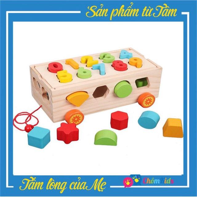 Xe ô tô thả Hình, Số, Miếng ghép - Đồ Chơi Gỗ, Xe Thả Hình và Số