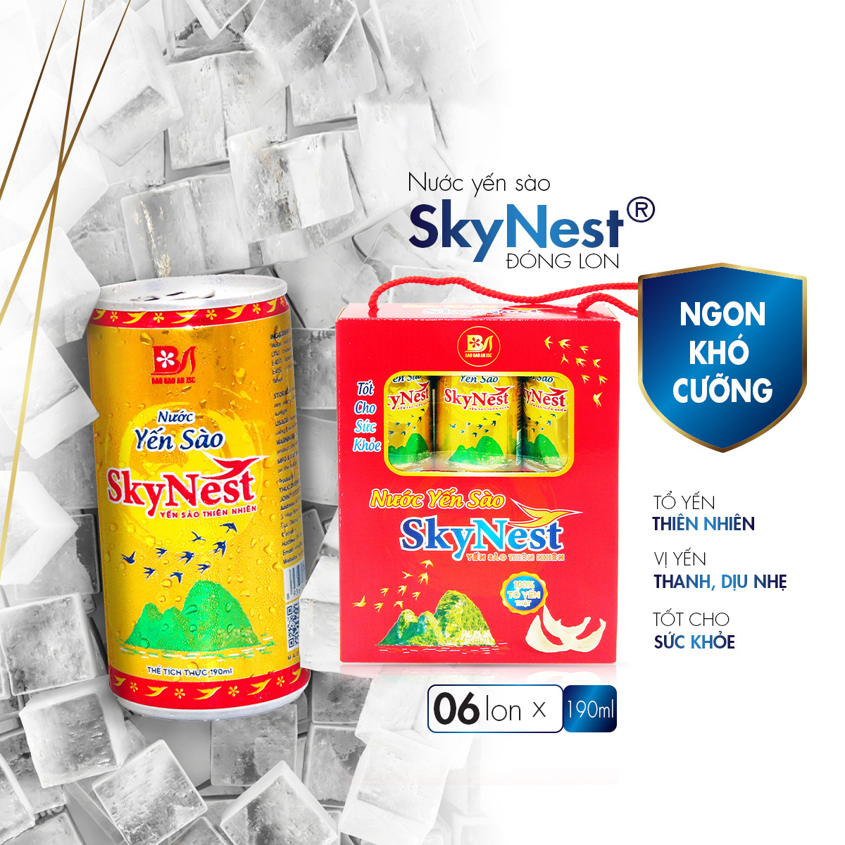 [Hộp quà đứng 6 lon x 190ml] Nước Yến Sào SkyNest 3% Tổ Yến thật, Giải khát nhanh gọn, Tốt cho sức khỏe