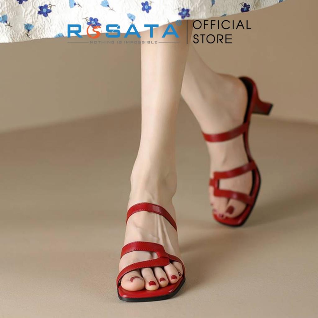 Dép sandal nữ xỏ ngón đế cao 5 phân phối dây công sở 2 màu đỏ, nâu ROSATA RO564 - Đỏ