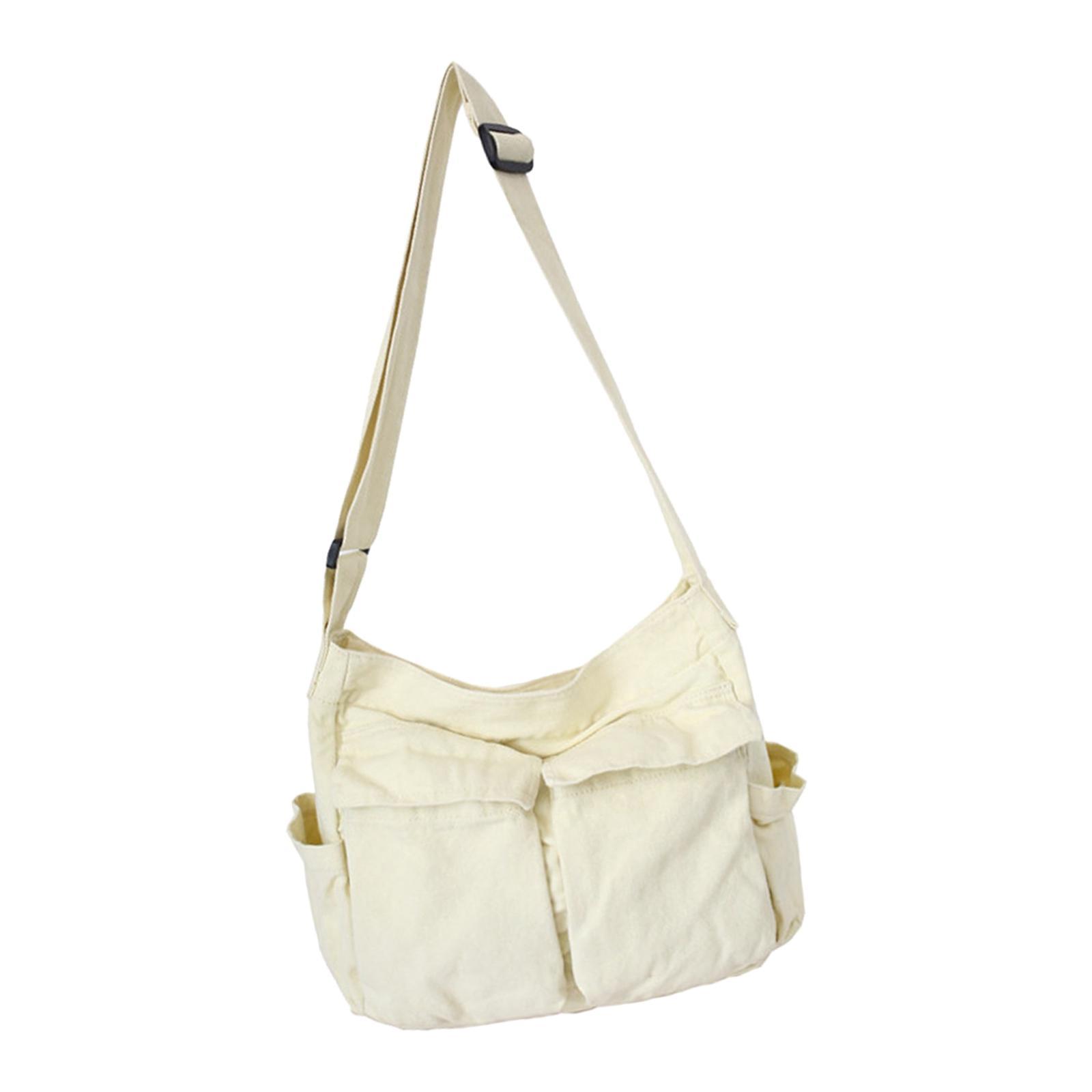 Minimalist Style Canvas Shoulder Bag Solid Handbag Travel Multi Pockets Tote