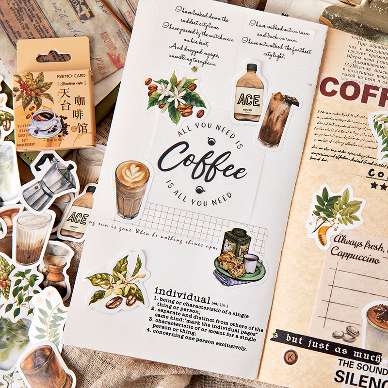 Sticker chủ đề Cafe - Hộp 45 miếng dán trang trí sổ tay Bullet Journal - M118