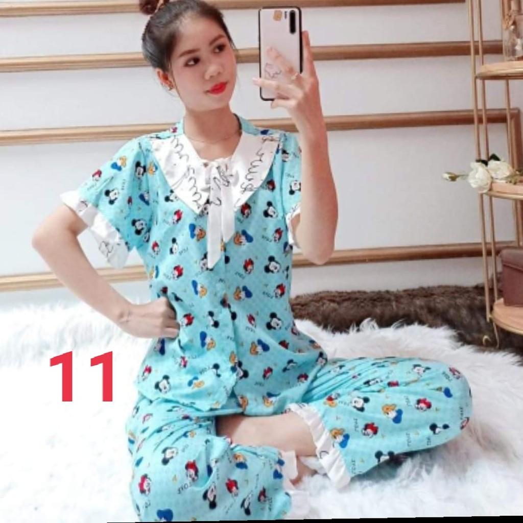 Bộ kate lụa nhún bèo - quần dài tay ngắn - ẢNH THẬT