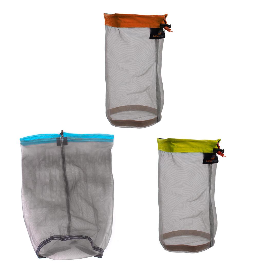 3x Mesh Drawstring Bag Nylon Mesh Bag Storage Bag for Camping Outdoor Sports
