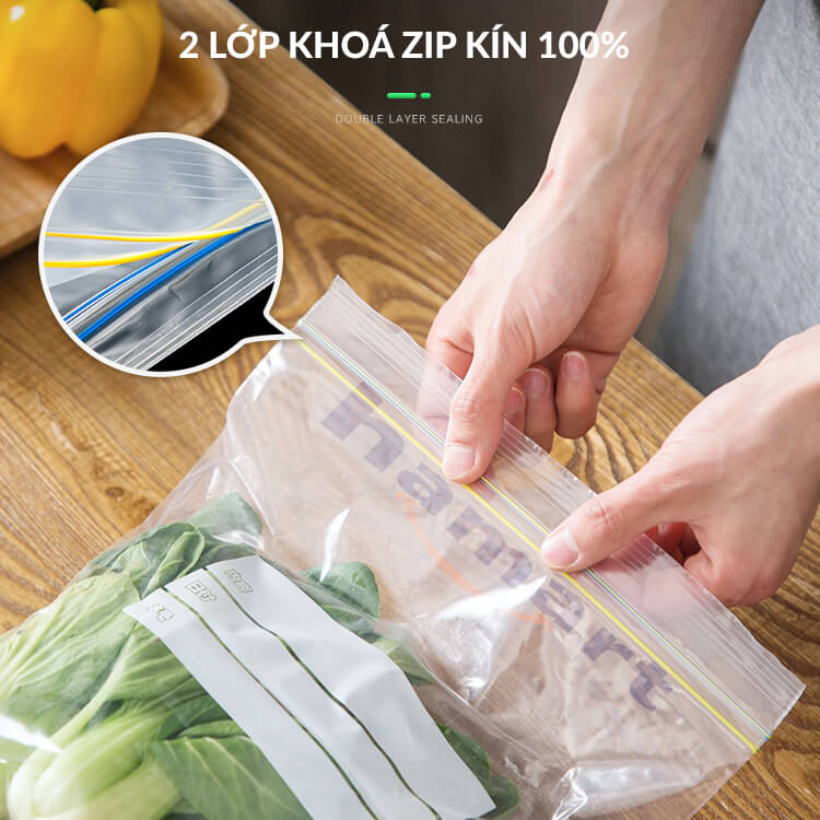 Hình ảnh Hộp 15/20/30 Túi Bảo Quản Thực Phẩm Zip PE 2 Lock Hamart Khoá Kín Bọc Đựng Thức Ăn Tủ Lạnh