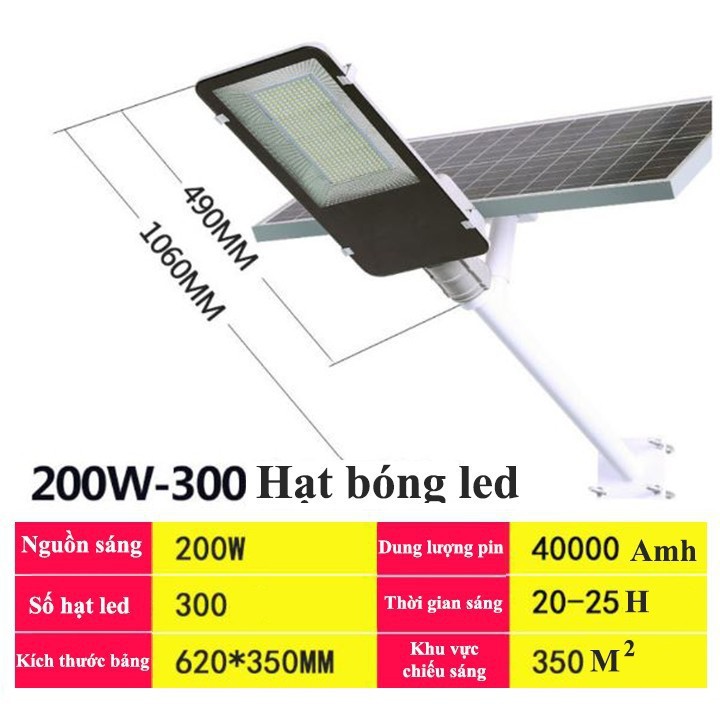 Đèn led năng lượng mặt trời công suất 200w, lắp đặt công viên đèn đường, Có điều khiển từ xa, cảm biến ánh sáng tự động
