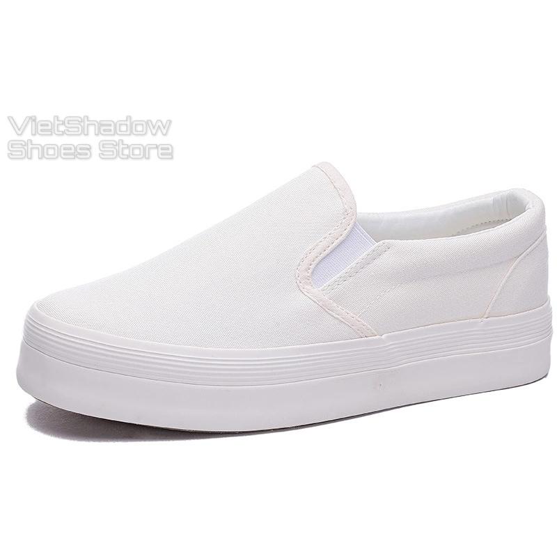 Slip on vải nữ - Giày lười vải nữ đế bánh mì - Vải thô màu trắng, đen đế trắng và đen full - Mã SP F362