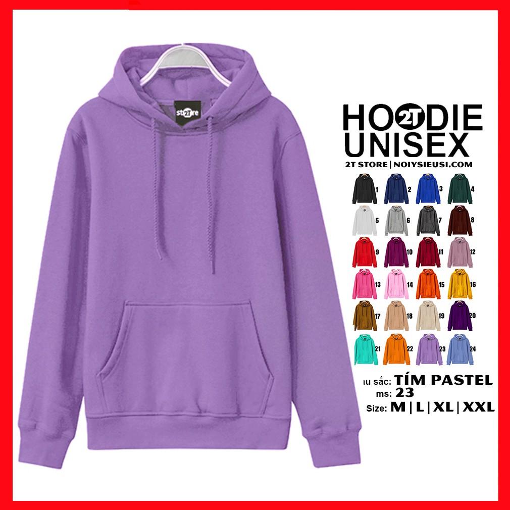 Áo hoodie unisex 2T Store H23 màu tím pastel