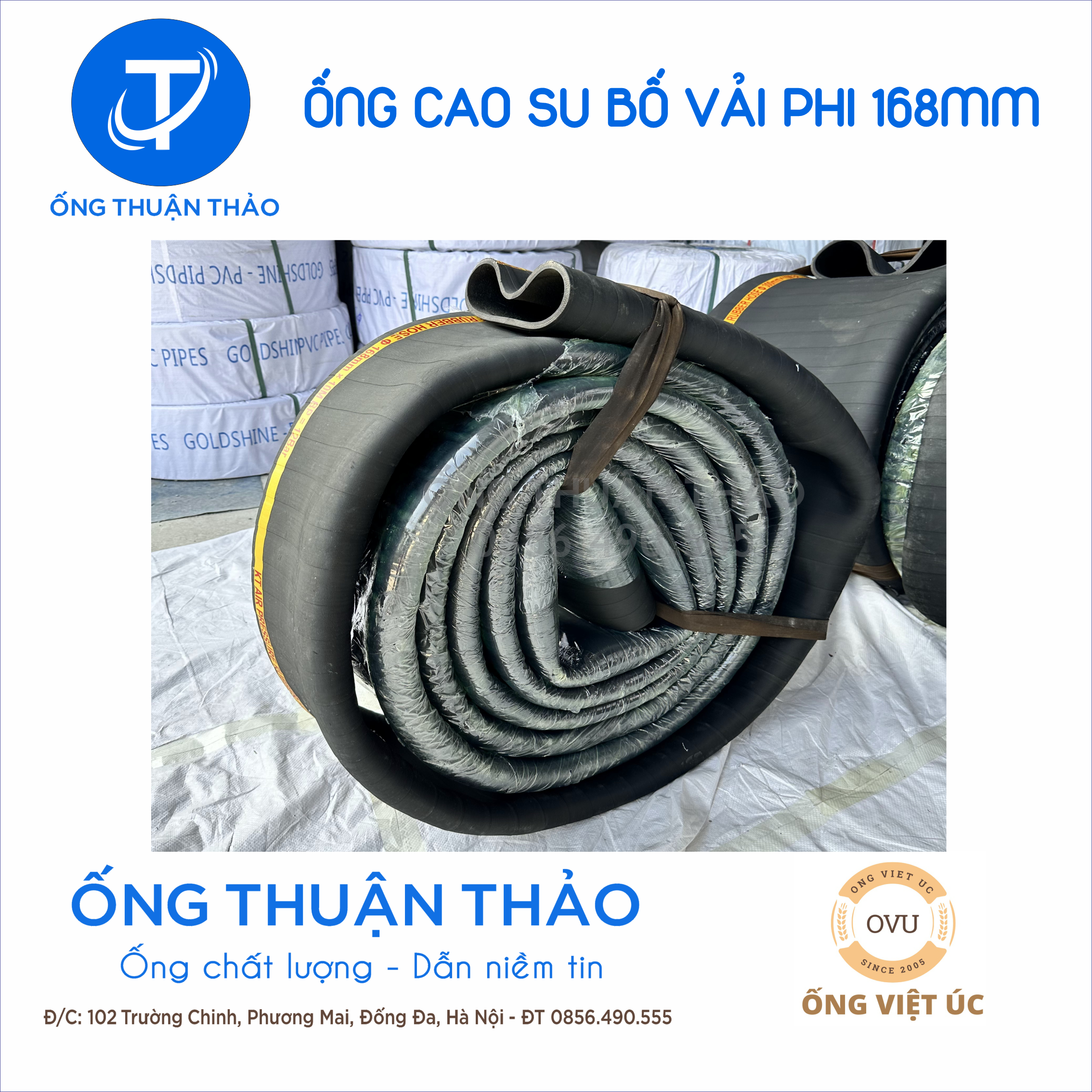 Ống cao su bố vải KT phi 170MM CUỘN 10 MÉT Nhập Khẩu - Ống Chống Phá Chống Nổ THUẬN THẢO
