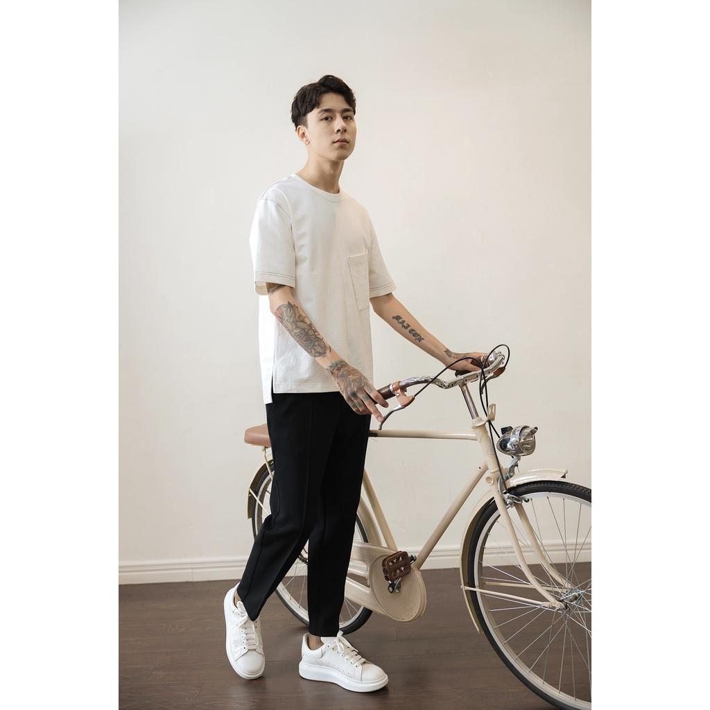 Quần kaki thun nam BASEE trơn may xếp ly