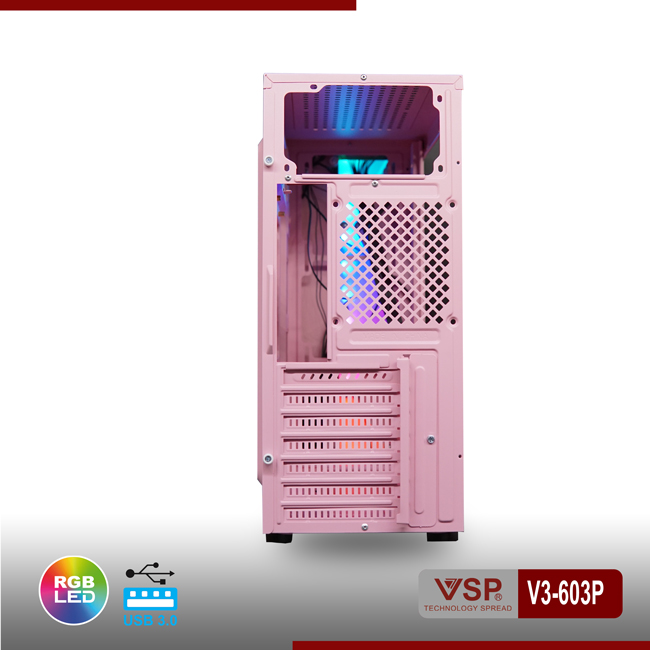 Vỏ Case Máy Tính VSP V3-603P Pink  (Màu Hồng) - Hàng Chính Hãng