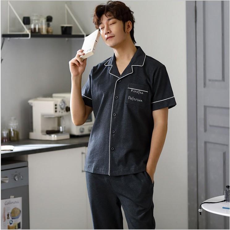 Pijama nam cộc tay-Đồ bộ nam bộ hè chất vải COTTON 100% dày dặn, thông thoáng