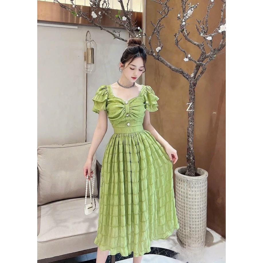 Váy đầm nữ maxi dáng xòe chất xốp nhúng tay bèo có lót
