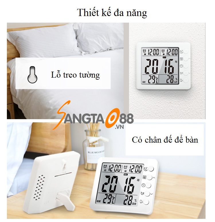 Đồng hồ thông minh đo nhiệt độ độ ẩm trong gia đình T10 (Tặng bộ 6 con bướm dạ quang phát sáng)