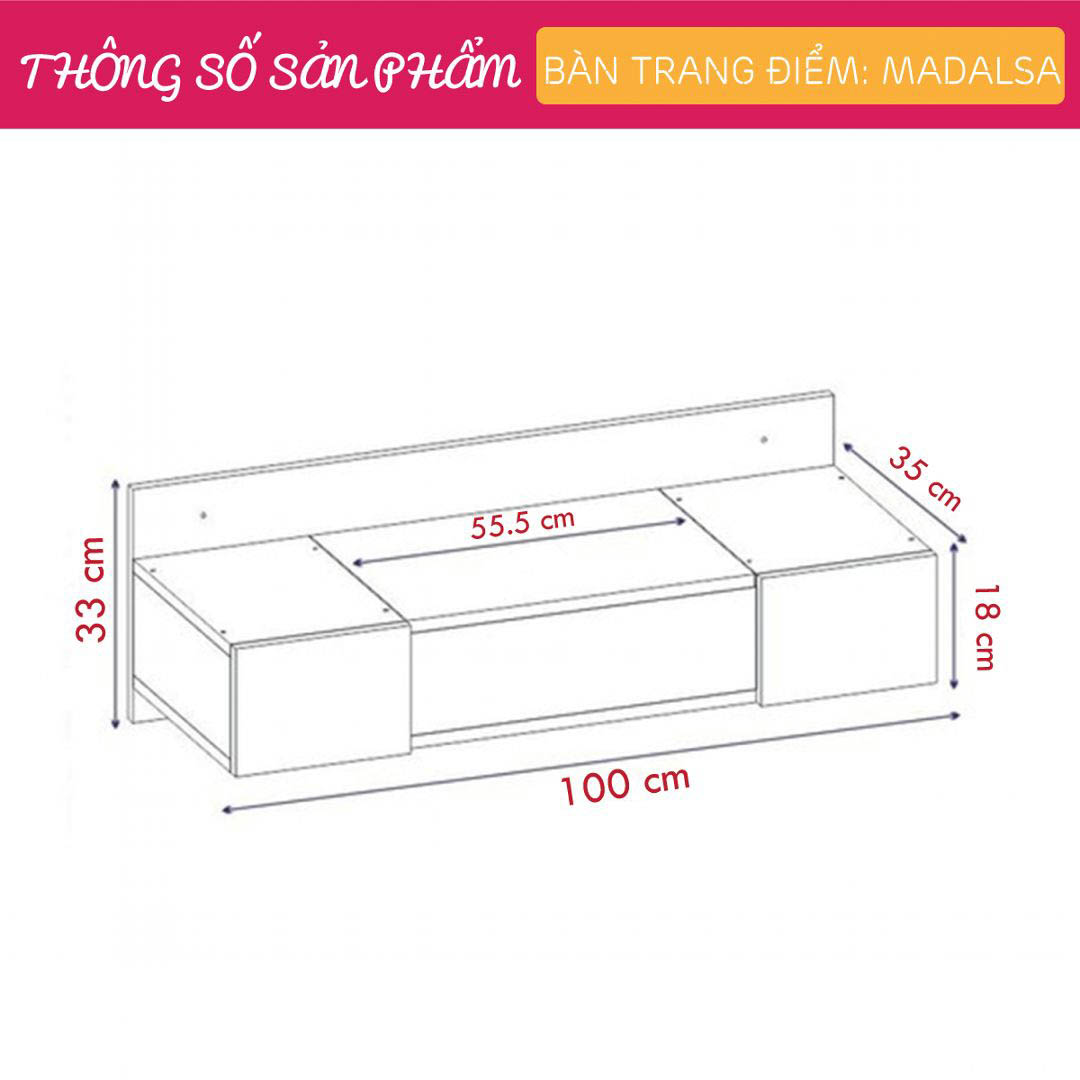 Bàn trang điểm gỗ hiện đại SMLIFE Madalsa  | Gỗ MDF dày 17mm chống ẩm | D100xR35xC33cm