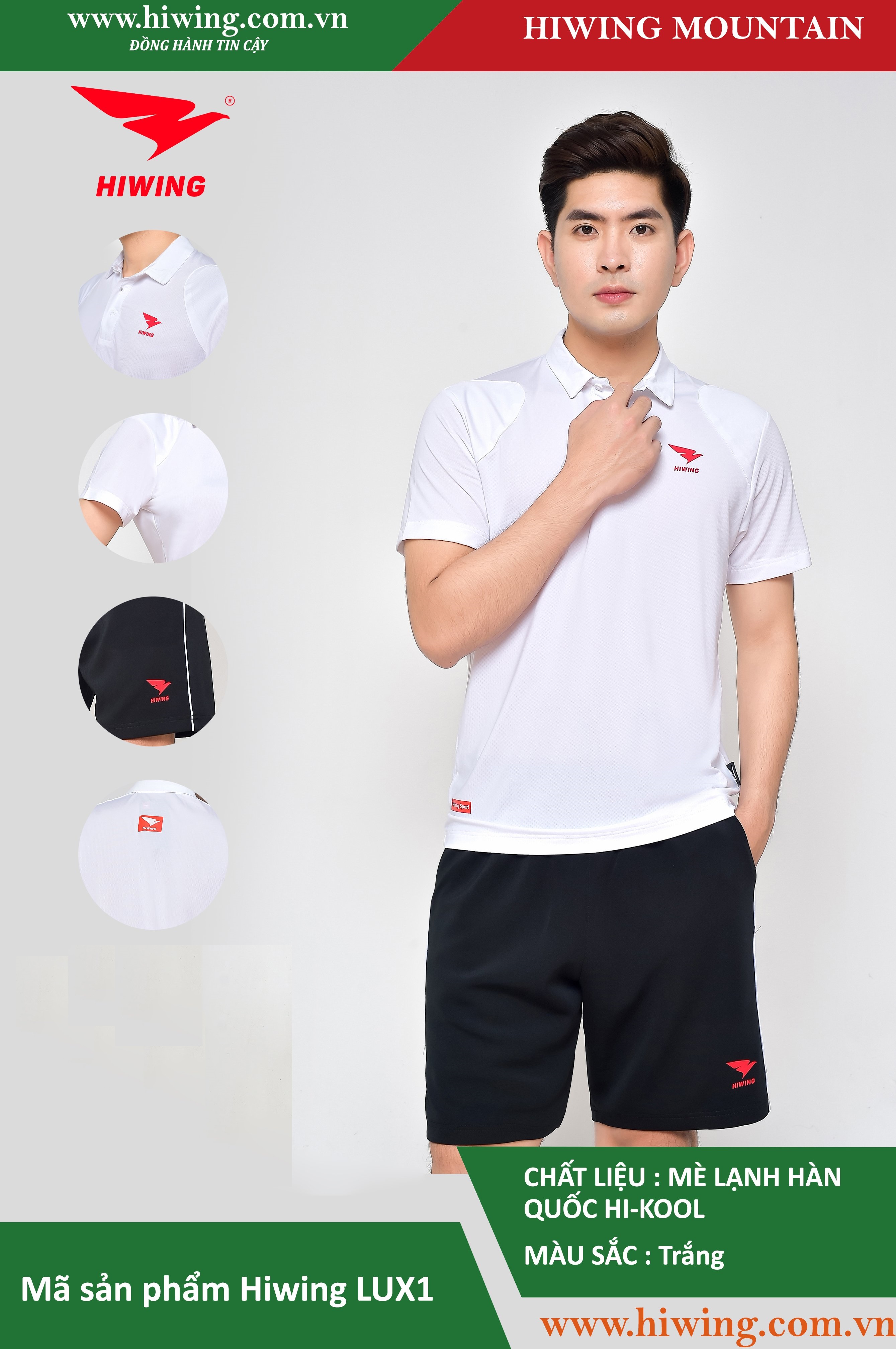 Áo tennis, áo cầu lông Hiwing Mountain Lux 1 màu trắng