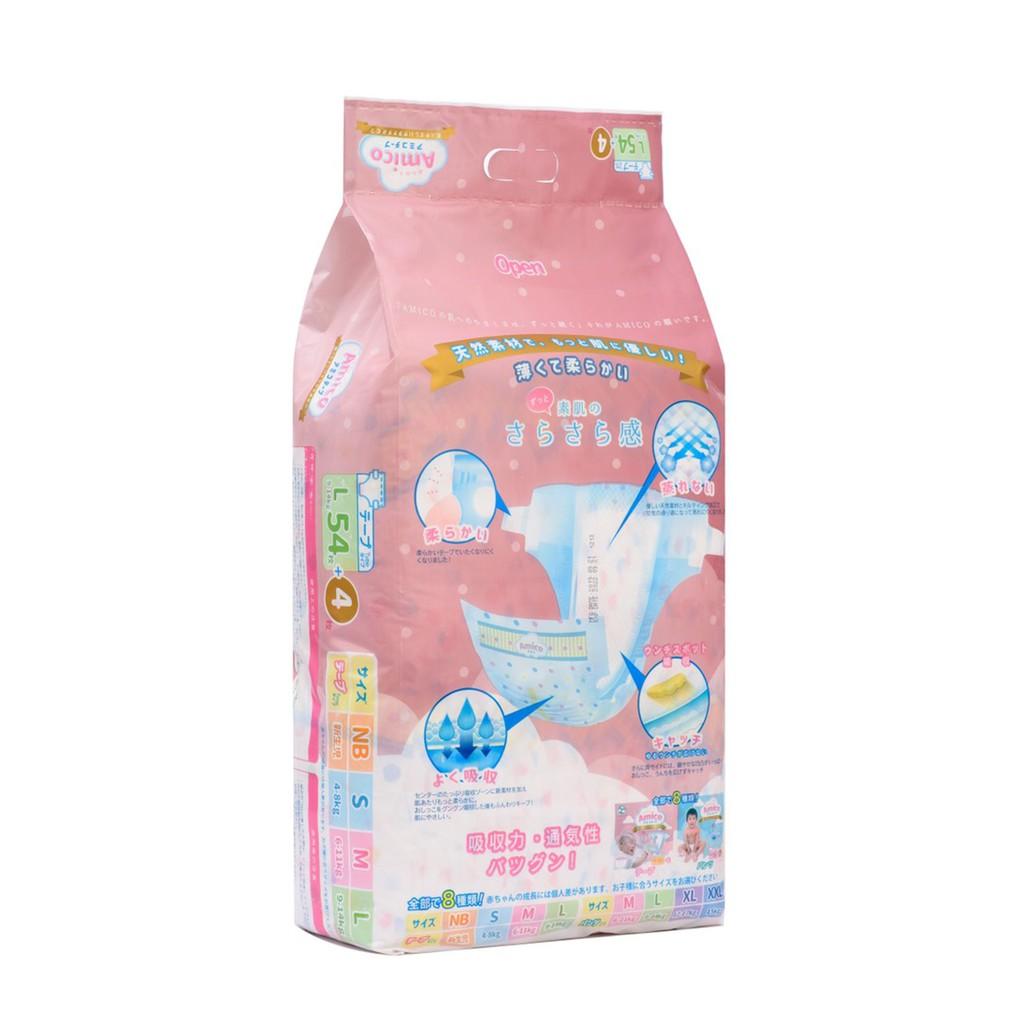 Bỉm - Tã dán Amico size L 54 + 4 miếng (Cho bé 9 - 14 kg)