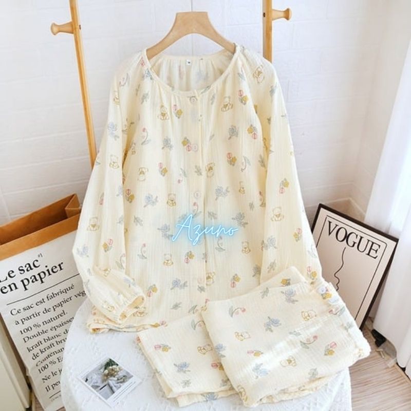 Đồ Bộ Bầu Và Sau Sinh Cho Con Bú Azuno A222 Mỏng Mặc Mùa Hè Thu Có Chun Chỉnh Bụng Và Khe Mở Cho Con Bú