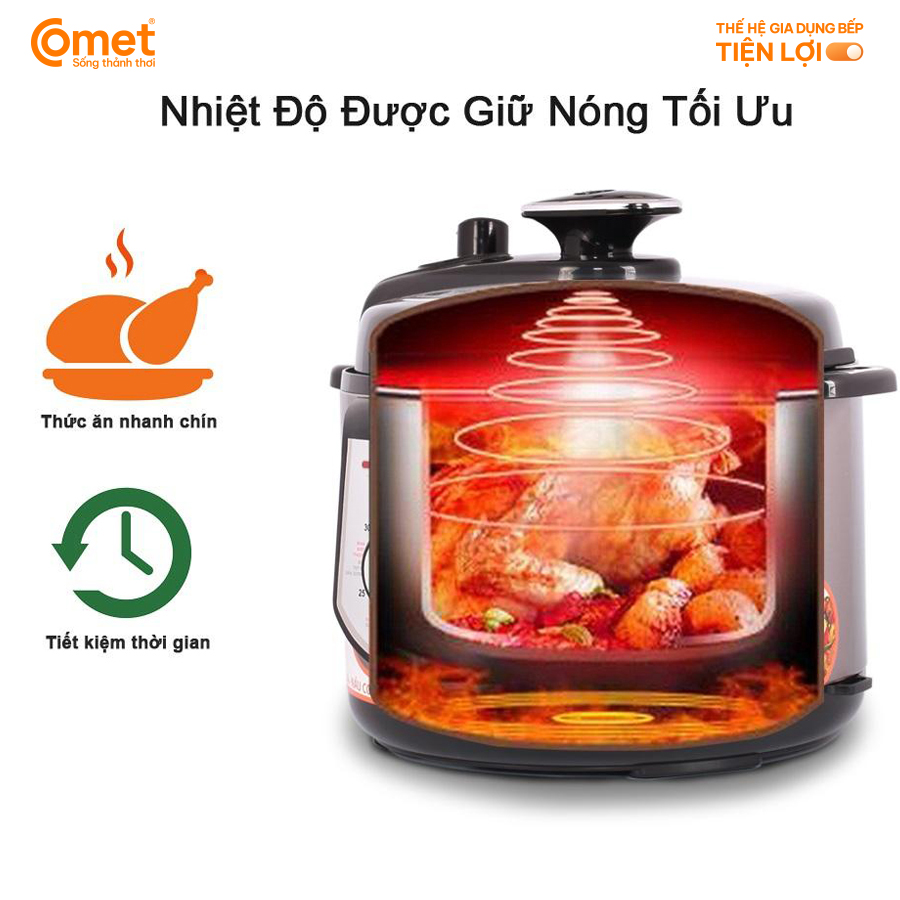Nồi áp suất điện Comet CM6150 5 lít – 900W, 5 chế độ nấu, lòng chống dính, hàng chính hãng