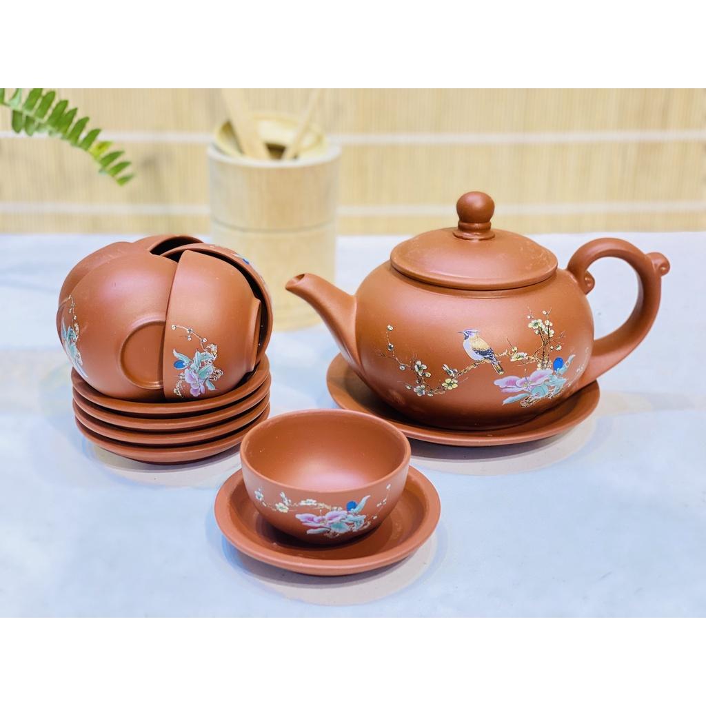 Bộ ấm chén,ấm trà Tử Sa Hoa Mai xuất xứ Bát Tràng 350ml