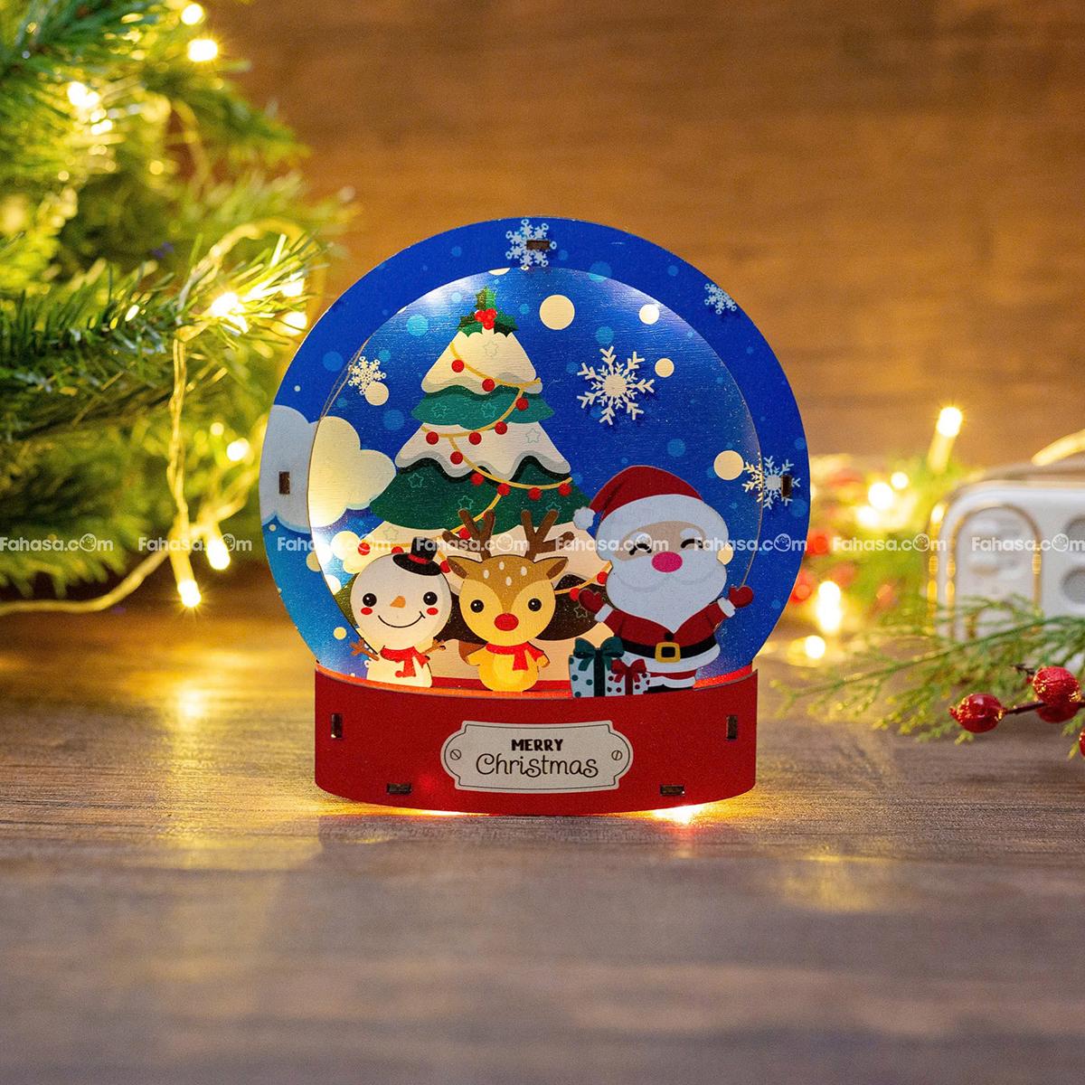 Đèn Gỗ Trang Trí Giáng Sinh - Bách Mộc - Quả Cầu Tuyết Màu Xanh