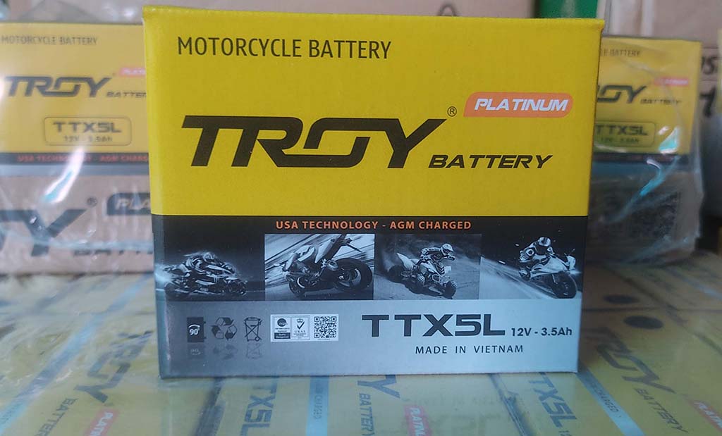 Ắc quy xe máy TROY, TTX5L, 12V, 3.5Ah