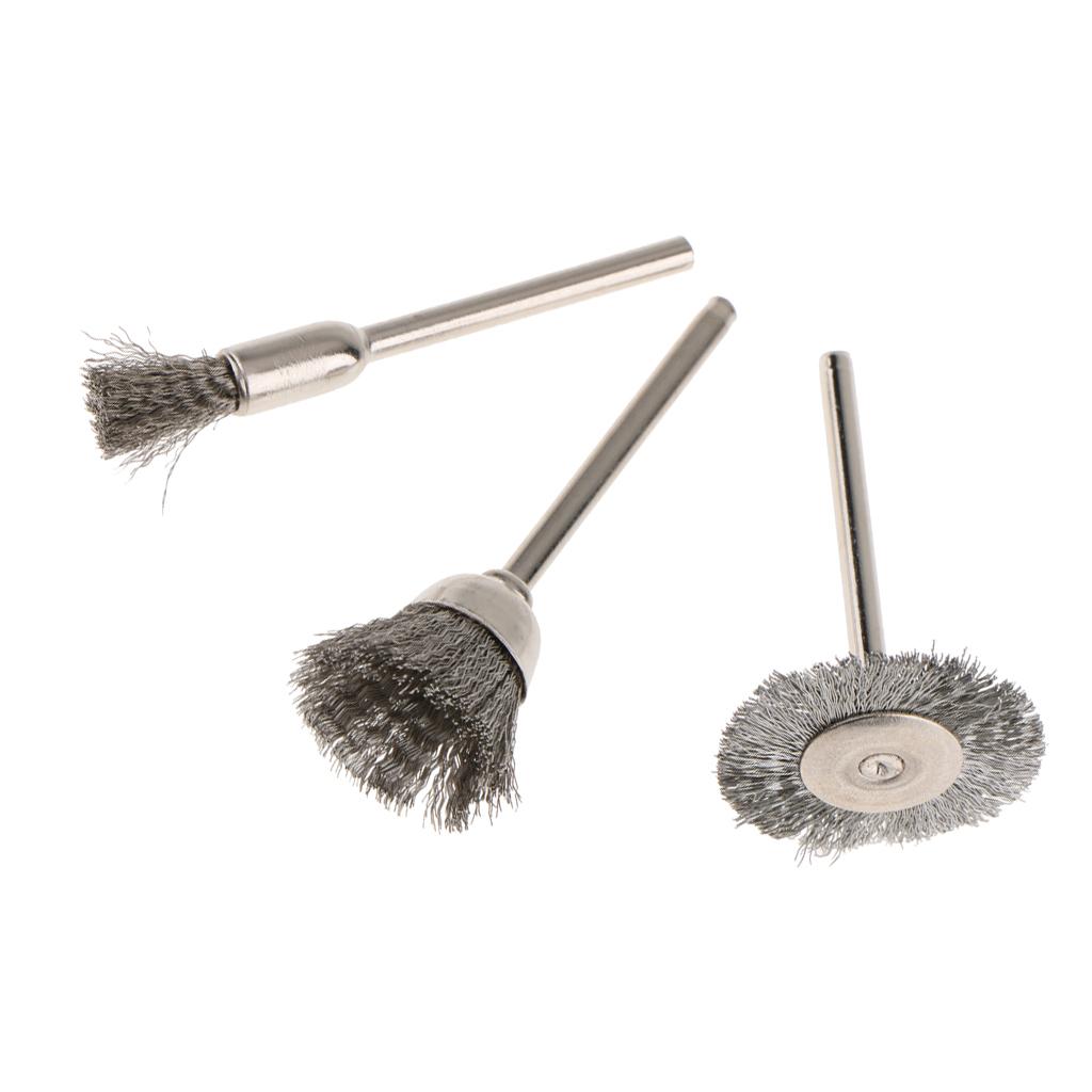 3Pcs Steel Wire Brush Polishing Wheels Full Kit For Rotary Tools