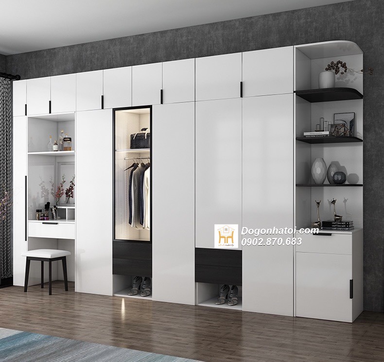 Tủ quần áo kết hợp bàn trang điểm màu trắng đẹp - TA210