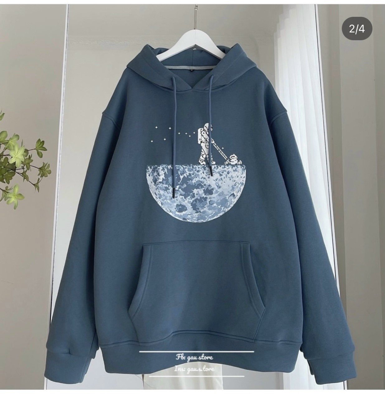 Áo hoodie chất nỉ nam nữ in nhiệt hình thủy thủ và mặt trăng,có 2 màu đen và xanh dương