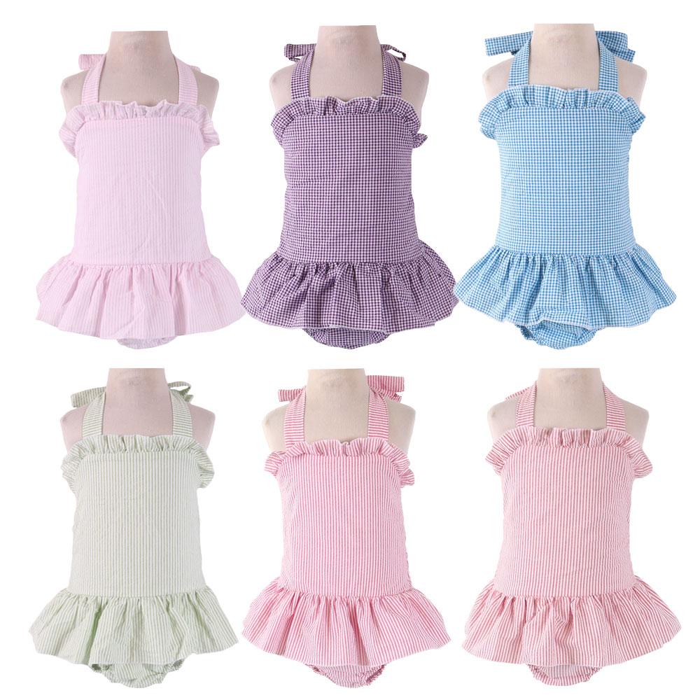 Seersucker Đồ Bơi Trẻ Em Bé Gái Ren Một Mảnh Cho Bé Đồ Bơi Áo Cotton Đồ Bơi Trẻ Em Thể Thao