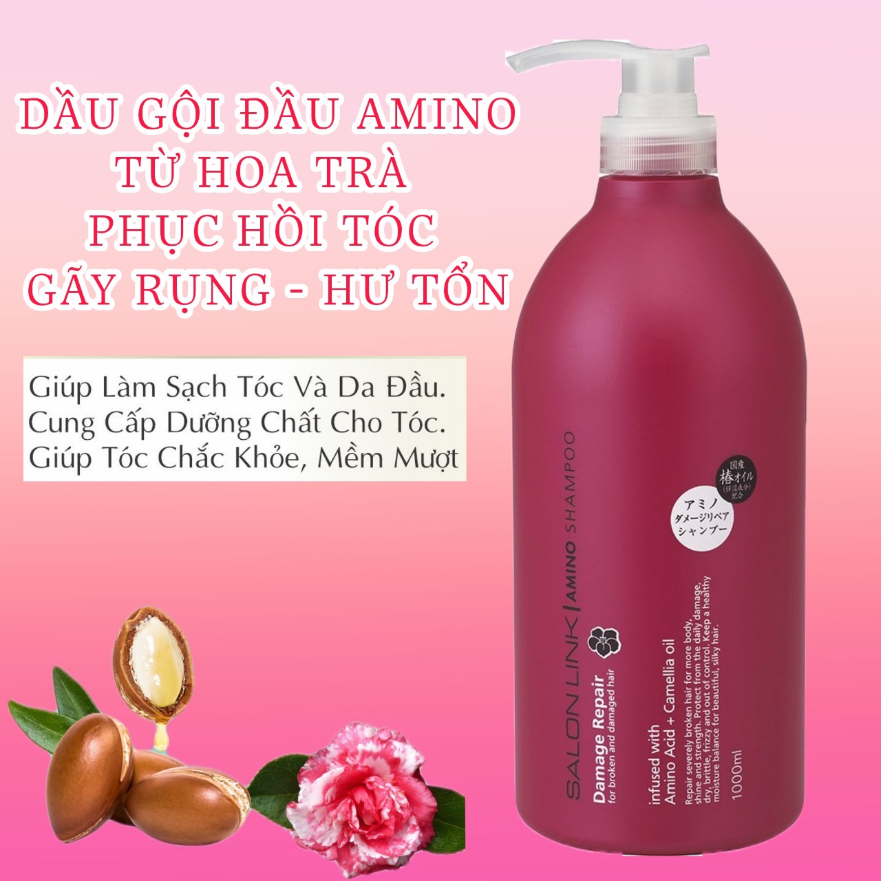 Dầu Gội Đầu Phục Hồi Tóc Hư Tổn Chiết Xuất Hoa Trà Salon Link Amino Shampoo (1000mL)