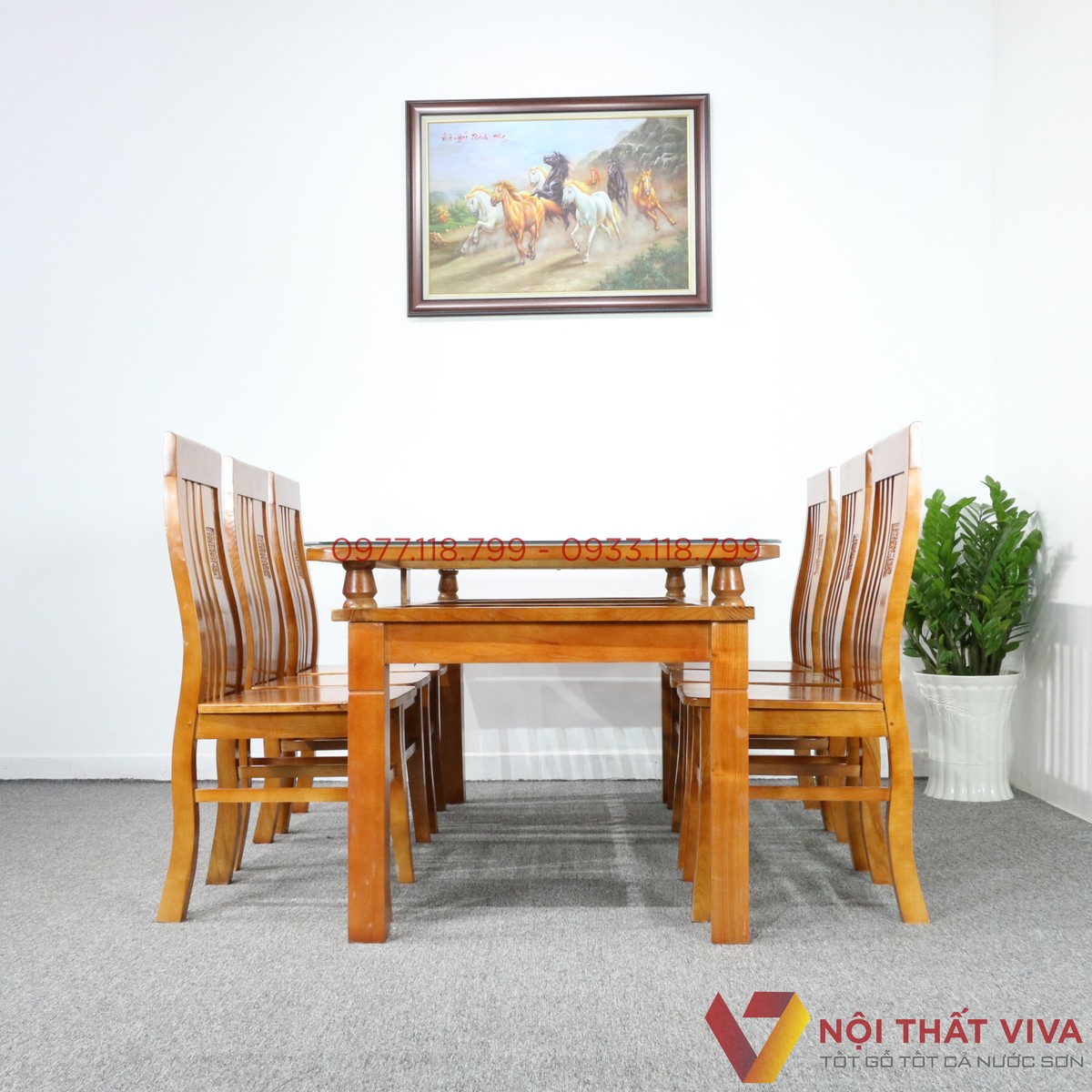 Bộ Bàn Ăn Gỗ Sồi 2 Tầng 6 Ghế Màu Cánh Gián