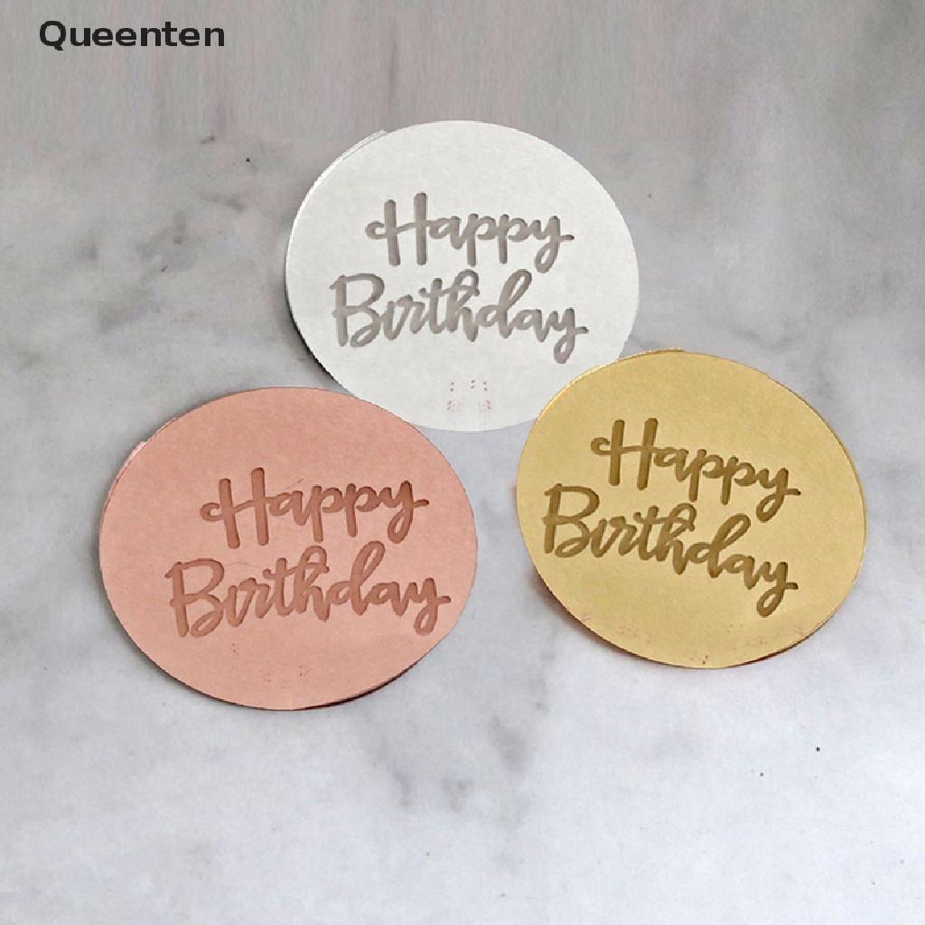 Queenten 10pcs Happy Birthday Cupcake Topper Acrylic Rose Gold Circle Cake Topper QT