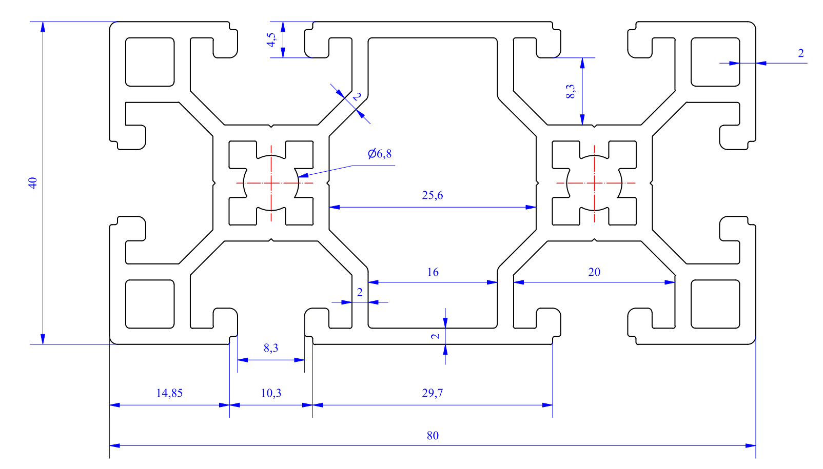 Nhôm định hình 40x80 (LWA-481682700-2) - Miễn phí cắt theo kích thước yêu cầu (Giá đã bao gồm VAT)