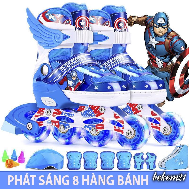 Phát Sáng 8 hàng bánh Giầy Trượt Patin Cao Cấp Trẻ Em Người Lớn, Bánh Cao Su (TẶNG KÈM 2 THANH CỜ LÊ THÁO LỐP