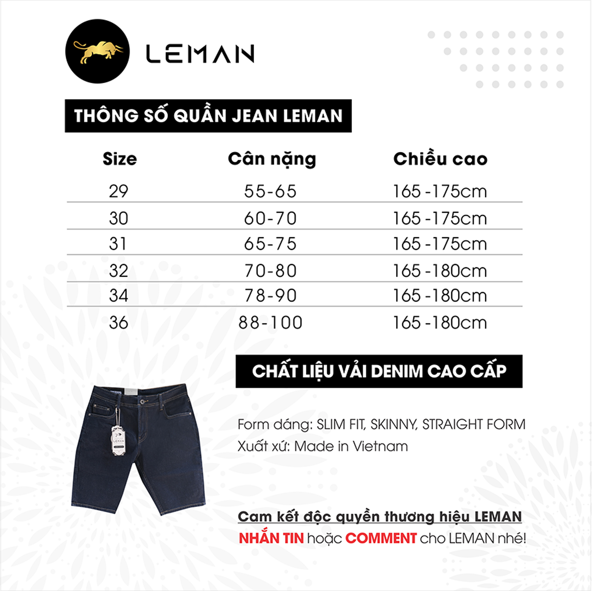 Quần Short Jean nam Leman xanh trơn JL04 - Slim Form