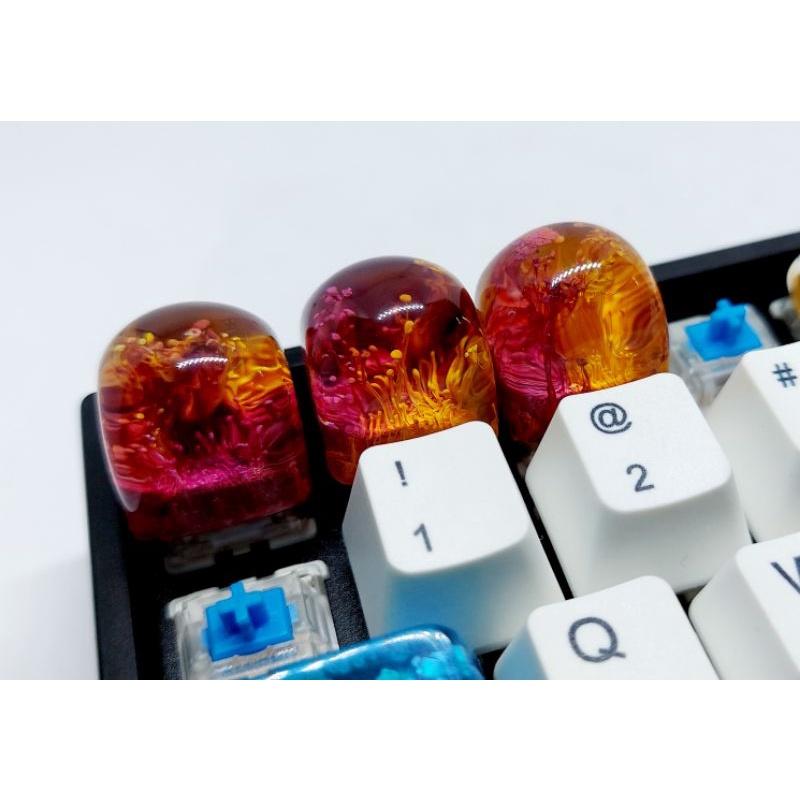 Keycap DOM profile artisan tone đỏ vàng trang trí bàn phím cơ