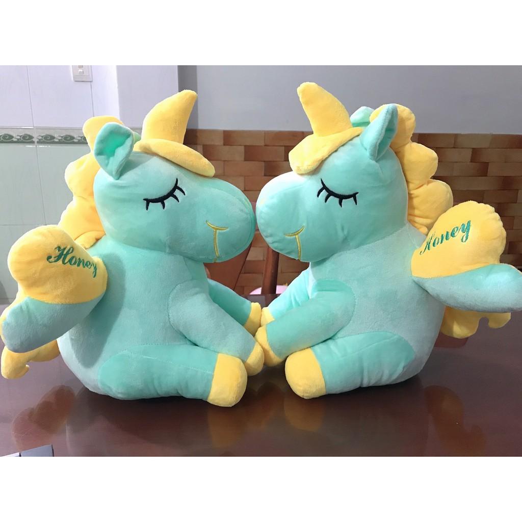 Gấu bông Kì lân ngồi honey cánh tim cute quà tặng